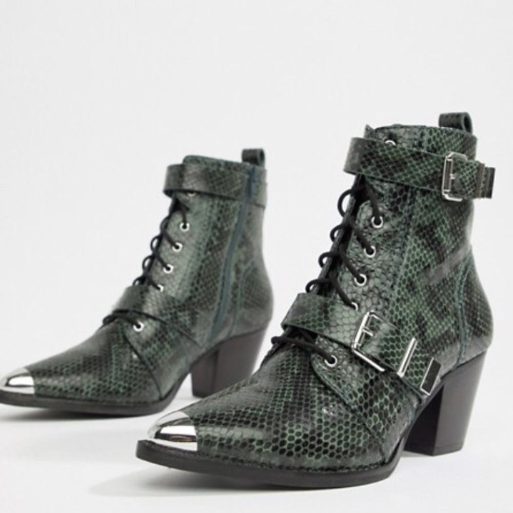 ASOS Green Snake Print Ankle Boots